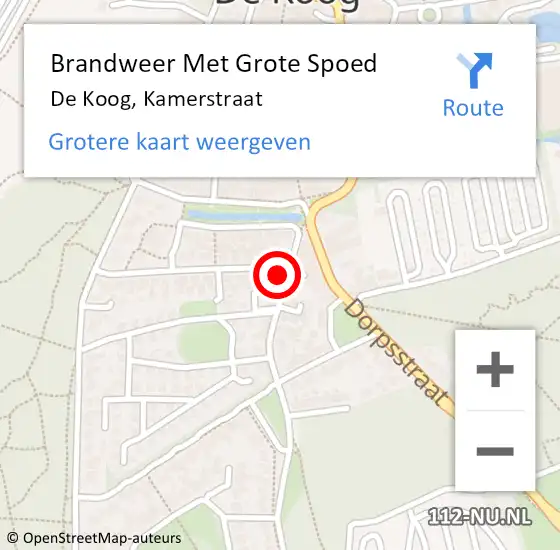 Locatie op kaart van de 112 melding: Brandweer Met Grote Spoed Naar De Koog, Kamerstraat op 14 september 2016 19:23