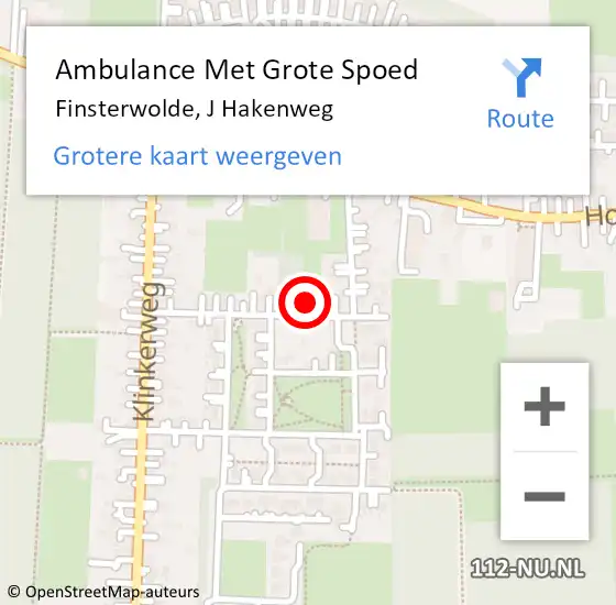 Locatie op kaart van de 112 melding: Ambulance Met Grote Spoed Naar Finsterwolde, J Hakenweg op 14 september 2016 22:23