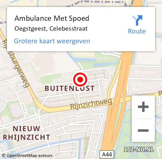 Locatie op kaart van de 112 melding: Ambulance Met Spoed Naar Oegstgeest, Celebesstraat op 14 september 2016 22:31