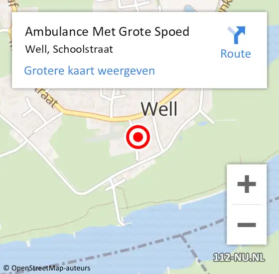 Locatie op kaart van de 112 melding: Ambulance Met Grote Spoed Naar Well, Schoolstraat op 14 september 2016 22:52