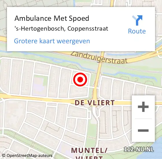 Locatie op kaart van de 112 melding: Ambulance Met Spoed Naar 's-Hertogenbosch, Coppensstraat op 14 september 2016 23:02