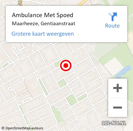 Locatie op kaart van de 112 melding: Ambulance Met Spoed Naar Maarheeze, Gentiaanstraat op 14 september 2016 23:02