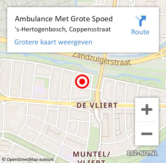 Locatie op kaart van de 112 melding: Ambulance Met Grote Spoed Naar 's-Hertogenbosch, Coppensstraat op 14 september 2016 23:04