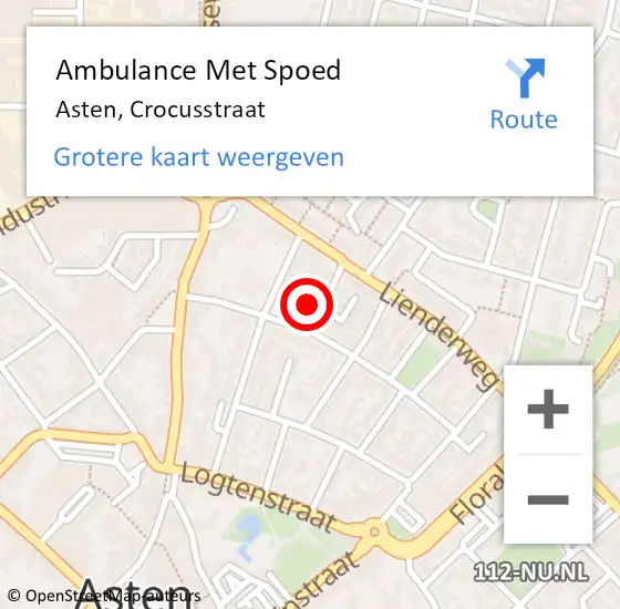 Locatie op kaart van de 112 melding: Ambulance Met Spoed Naar Asten, Crocusstraat op 14 september 2016 23:05