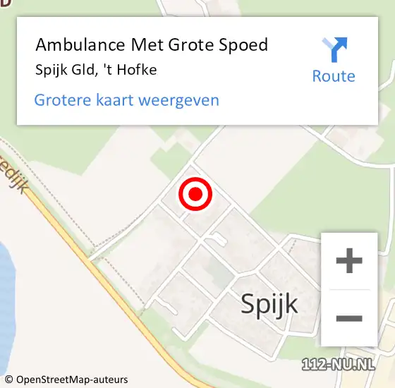 Locatie op kaart van de 112 melding: Ambulance Met Grote Spoed Naar Spijk Gld, 't Hofke op 14 september 2016 23:39