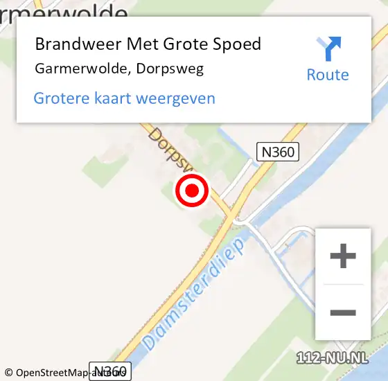 Locatie op kaart van de 112 melding: Brandweer Met Grote Spoed Naar Garmerwolde, Dorpsweg op 14 september 2016 23:57