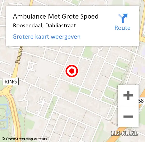 Locatie op kaart van de 112 melding: Ambulance Met Grote Spoed Naar Roosendaal, Dahliastraat op 15 september 2016 00:31