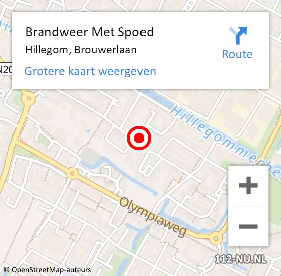 Locatie op kaart van de 112 melding: Brandweer Met Spoed Naar Hillegom, Brouwerlaan op 15 september 2016 00:50