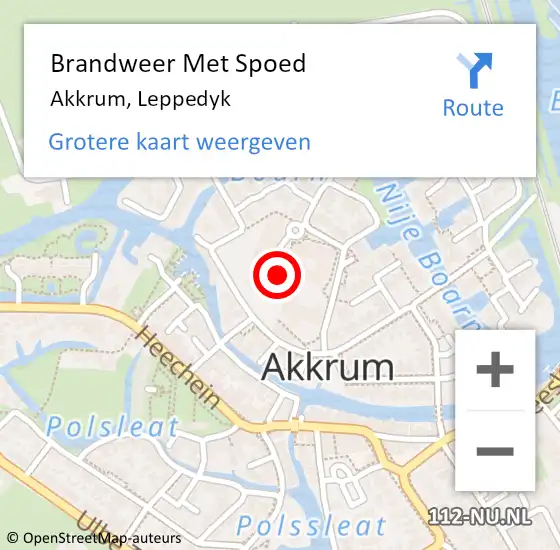 Locatie op kaart van de 112 melding: Brandweer Met Spoed Naar Akkrum, Leppedyk op 15 september 2016 01:02