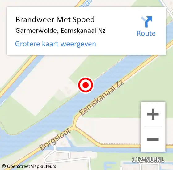 Locatie op kaart van de 112 melding: Brandweer Met Spoed Naar Garmerwolde, Eemskanaal Nz op 15 september 2016 01:22