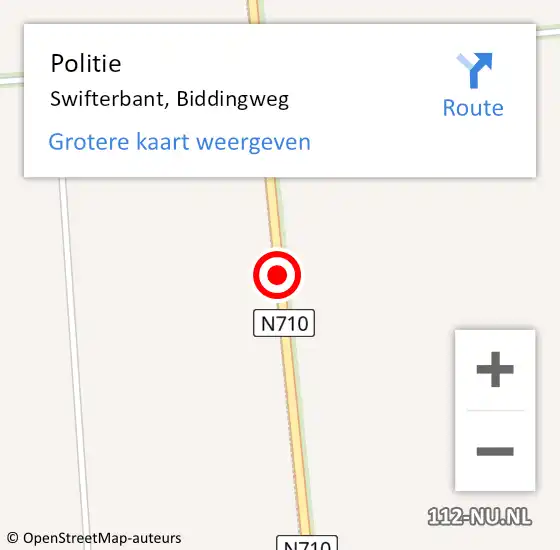 Locatie op kaart van de 112 melding: Politie Swifterbant, Biddingweg op 15 september 2016 02:03
