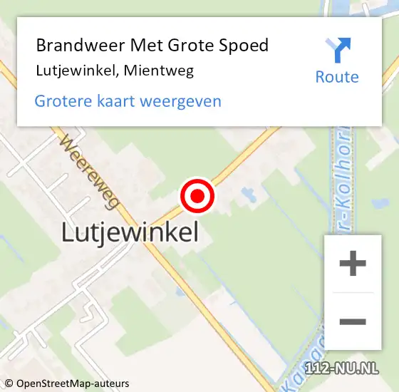 Locatie op kaart van de 112 melding: Brandweer Met Grote Spoed Naar Lutjewinkel, Mientweg op 15 september 2016 02:22