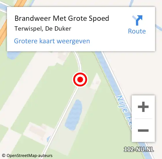 Locatie op kaart van de 112 melding: Brandweer Met Grote Spoed Naar Terwispel, De Duker op 15 september 2016 04:56