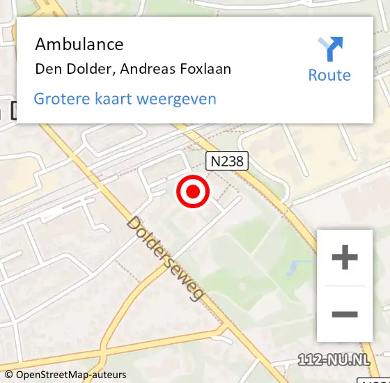 Locatie op kaart van de 112 melding: Ambulance Den Dolder, Andreas Foxlaan op 15 september 2016 05:46