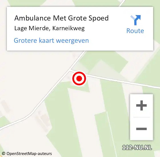 Locatie op kaart van de 112 melding: Ambulance Met Grote Spoed Naar Lage Mierde, Karneikweg op 15 september 2016 05:57