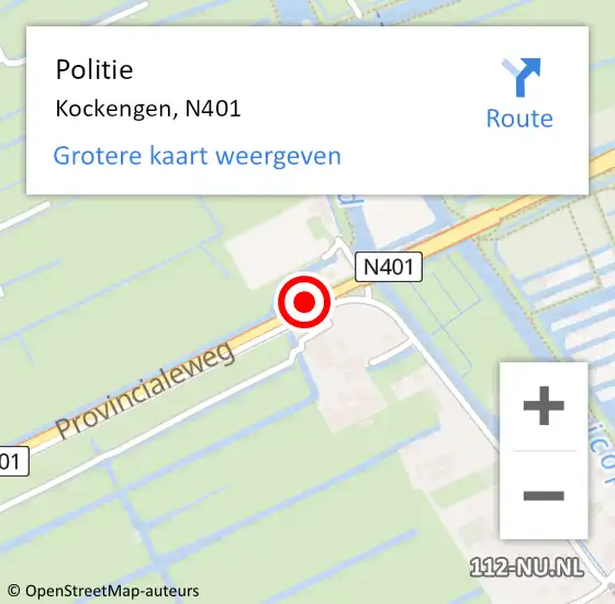 Locatie op kaart van de 112 melding: Politie Kockengen, N401 hectometerpaal: 1,3 op 15 september 2016 07:48