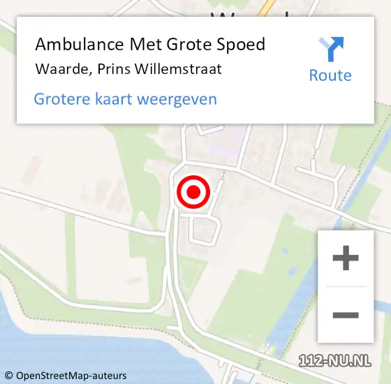 Locatie op kaart van de 112 melding: Ambulance Met Grote Spoed Naar Waarde, Prins Willemstraat op 15 september 2016 08:31