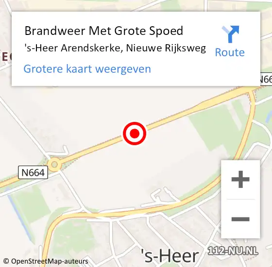 Locatie op kaart van de 112 melding: Brandweer Met Grote Spoed Naar 's-Heer Arendskerke, Nieuwe Rijksweg op 15 september 2016 09:26