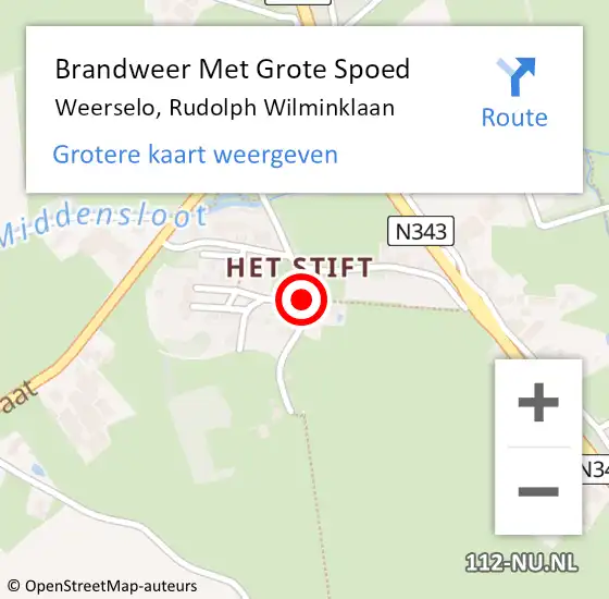Locatie op kaart van de 112 melding: Brandweer Met Grote Spoed Naar Weerselo, Rudolph Wilminklaan op 15 september 2016 09:38