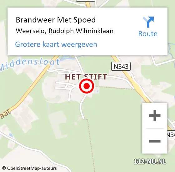 Locatie op kaart van de 112 melding: Brandweer Met Spoed Naar Weerselo, Rudolph Wilminklaan op 15 september 2016 09:42