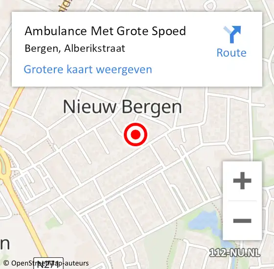 Locatie op kaart van de 112 melding: Ambulance Met Grote Spoed Naar Bergen, Alberikstraat op 15 september 2016 09:46