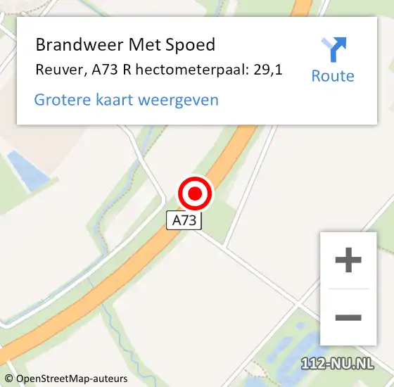 Locatie op kaart van de 112 melding: Brandweer Met Spoed Naar Reuver, A73 R hectometerpaal: 29,1 op 15 september 2016 11:30