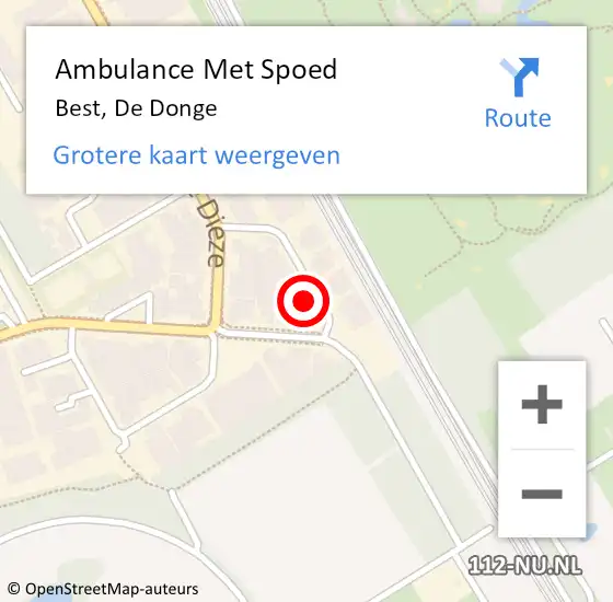 Locatie op kaart van de 112 melding: Ambulance Met Spoed Naar Best, De Donge op 15 september 2016 12:04