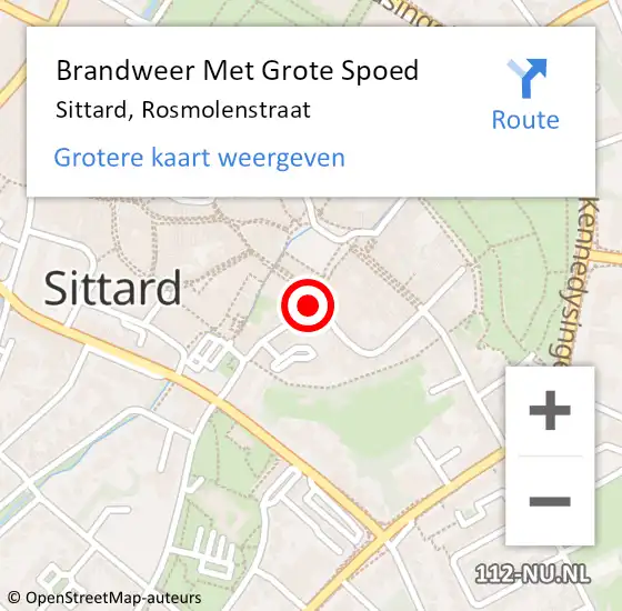 Locatie op kaart van de 112 melding: Brandweer Met Grote Spoed Naar Sittard, Rosmolenstraat op 15 september 2016 12:23