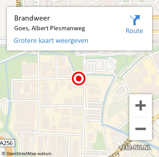 Locatie op kaart van de 112 melding: Brandweer Goes, Albert Plesmanweg op 15 september 2016 14:25