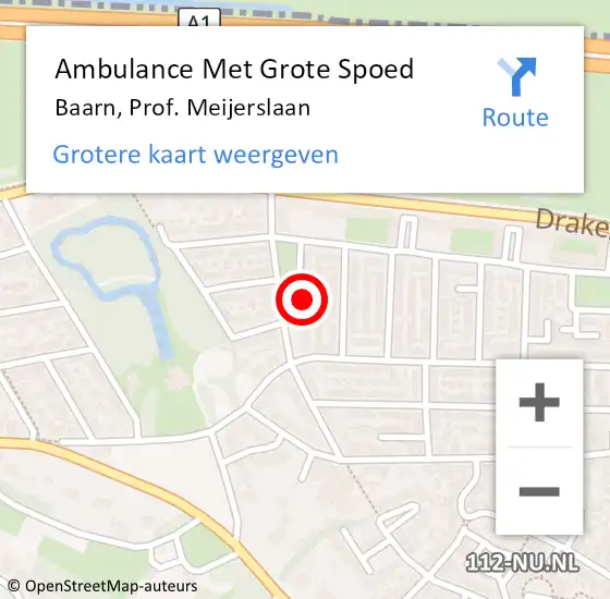 Locatie op kaart van de 112 melding: Ambulance Met Grote Spoed Naar Baarn, Prof. Meijerslaan op 27 december 2013 12:54