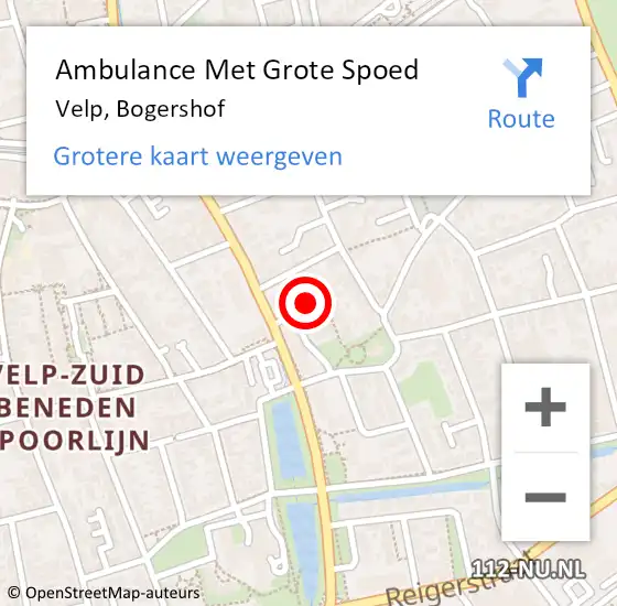 Locatie op kaart van de 112 melding: Ambulance Met Grote Spoed Naar Velp, Bogershof op 15 september 2016 16:37