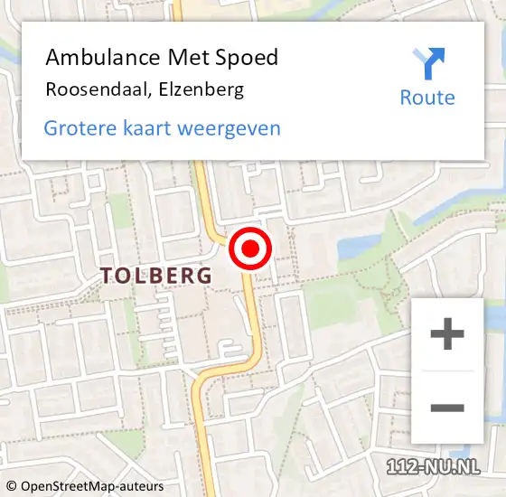 Locatie op kaart van de 112 melding: Ambulance Met Spoed Naar Roosendaal, Elzenberg op 15 september 2016 17:03