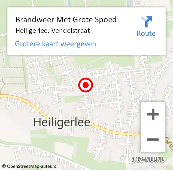 Locatie op kaart van de 112 melding: Brandweer Met Grote Spoed Naar Heiligerlee, Vendelstraat op 15 september 2016 17:37