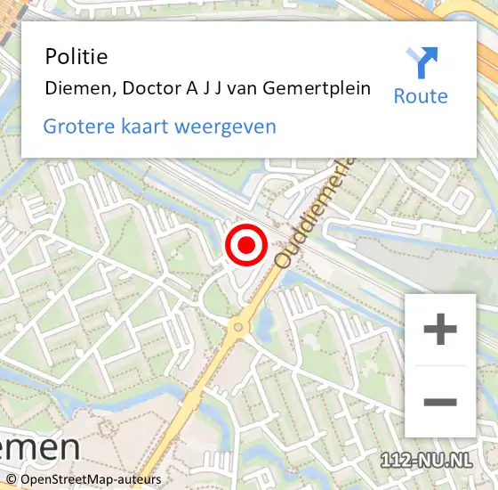 Locatie op kaart van de 112 melding: Politie Diemen, Doctor A J J van Gemertplein op 15 september 2016 17:40