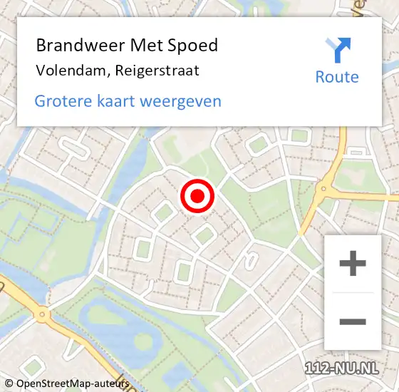 Locatie op kaart van de 112 melding: Brandweer Met Spoed Naar Volendam, Reigerstraat op 15 september 2016 19:40