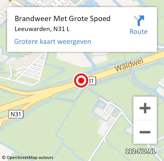 Locatie op kaart van de 112 melding: Brandweer Met Grote Spoed Naar Leeuwarden, N31 L hectometerpaal: 51,9 op 15 september 2016 19:41