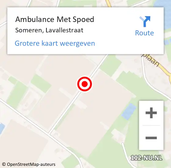 Locatie op kaart van de 112 melding: Ambulance Met Spoed Naar Someren, Lavallestraat op 15 september 2016 21:27