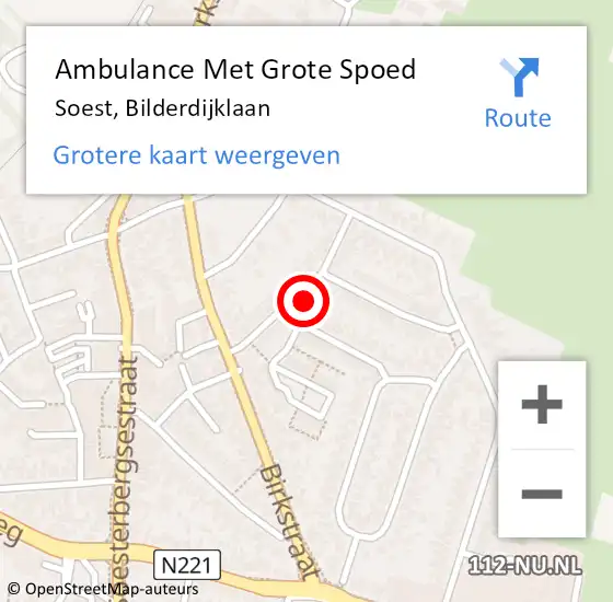 Locatie op kaart van de 112 melding: Ambulance Met Grote Spoed Naar Soest, Bilderdijklaan op 15 september 2016 21:27