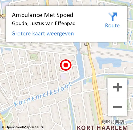 Locatie op kaart van de 112 melding: Ambulance Met Spoed Naar Gouda, Justus van Effenpad op 15 september 2016 23:57