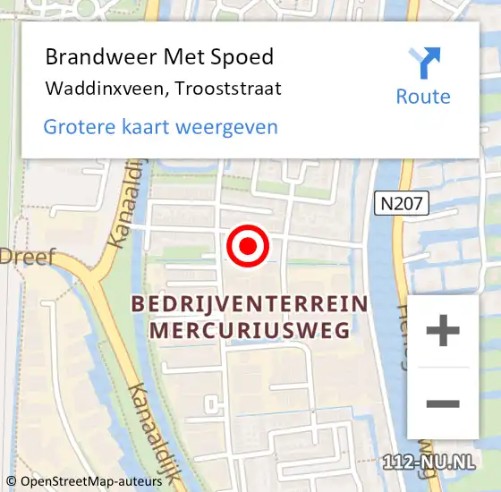 Locatie op kaart van de 112 melding: Brandweer Met Spoed Naar Waddinxveen, Trooststraat op 16 september 2016 00:28