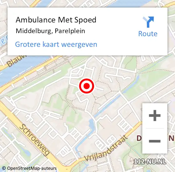 Locatie op kaart van de 112 melding: Ambulance Met Spoed Naar Middelburg, Parelplein op 16 september 2016 04:41