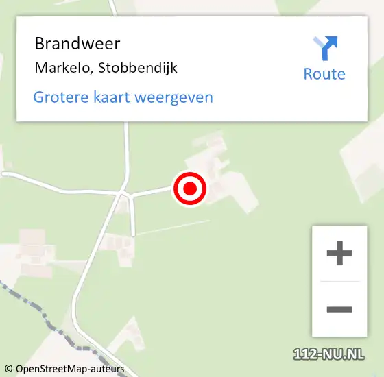 Locatie op kaart van de 112 melding: Brandweer Markelo, Stobbendijk op 16 september 2016 04:48