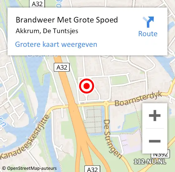 Locatie op kaart van de 112 melding: Brandweer Met Grote Spoed Naar Akkrum, De Tuntsjes op 16 september 2016 08:29