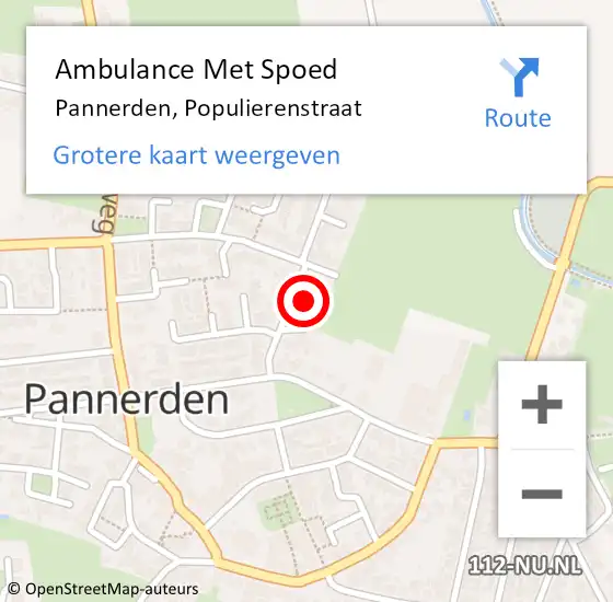 Locatie op kaart van de 112 melding: Ambulance Met Spoed Naar Pannerden, Populierenstraat op 16 september 2016 09:10