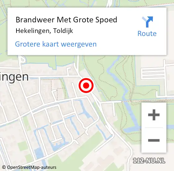 Locatie op kaart van de 112 melding: Brandweer Met Grote Spoed Naar Hekelingen, Toldijk op 16 september 2016 10:30