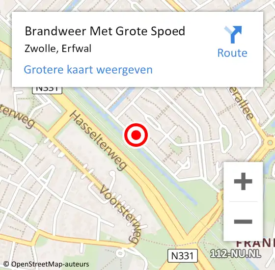 Locatie op kaart van de 112 melding: Brandweer Met Grote Spoed Naar Zwolle, Erfwal op 16 september 2016 11:00