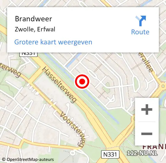 Locatie op kaart van de 112 melding: Brandweer Zwolle, Erfwal op 16 september 2016 11:08