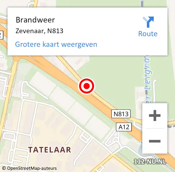 Locatie op kaart van de 112 melding: Brandweer Zevenaar, N813 op 16 september 2016 11:49