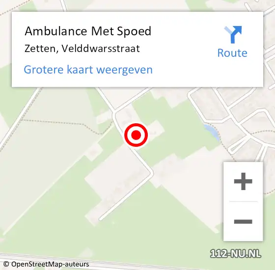 Locatie op kaart van de 112 melding: Ambulance Met Spoed Naar Zetten, Velddwarsstraat op 16 september 2016 11:58