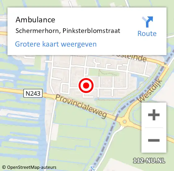 Locatie op kaart van de 112 melding: Ambulance Schermerhorn, Pinksterblomstraat op 16 september 2016 13:07